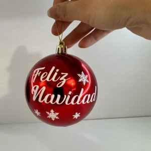 ❤️❄️ Esfera 8cm Navideña Roja brillosa, mate o con brillos “Feliz Navidad” o frase personalizada❄️❤️