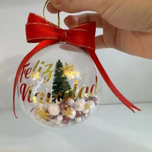 🎄✨ Esfera Navideña 8cm “Feliz Navidad” o frase personalizada, con Mini Árbol y decoración de simulación de nieve✨🎄