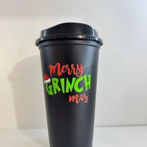 💚Vaso negro cafetero Navideño “Merry Grinchmas” 💚